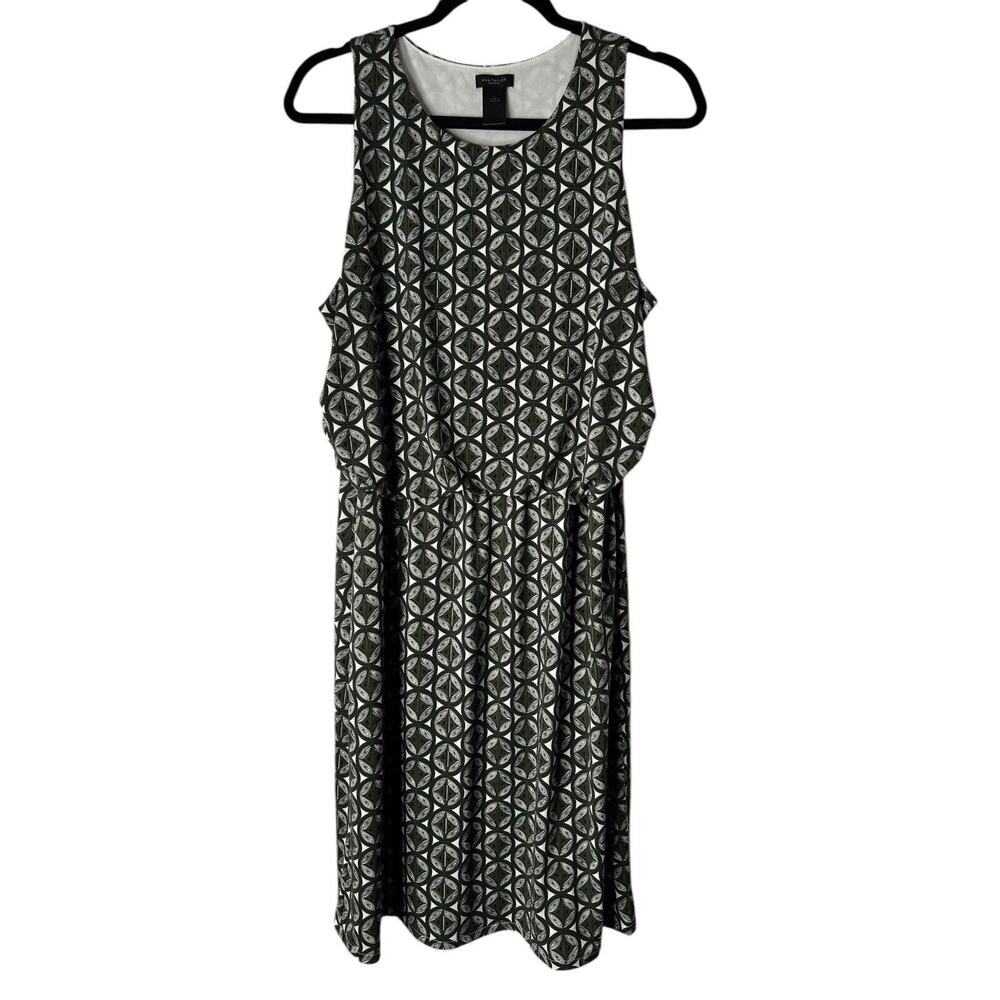 Ann Taylor Factory Dress Size L Green All Over Patterned Sleeveless Blouson Midi